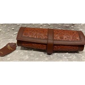 Tuscan Designs‎ Leather Hand Tooled Travel Jewelry Bag Compact Zippers